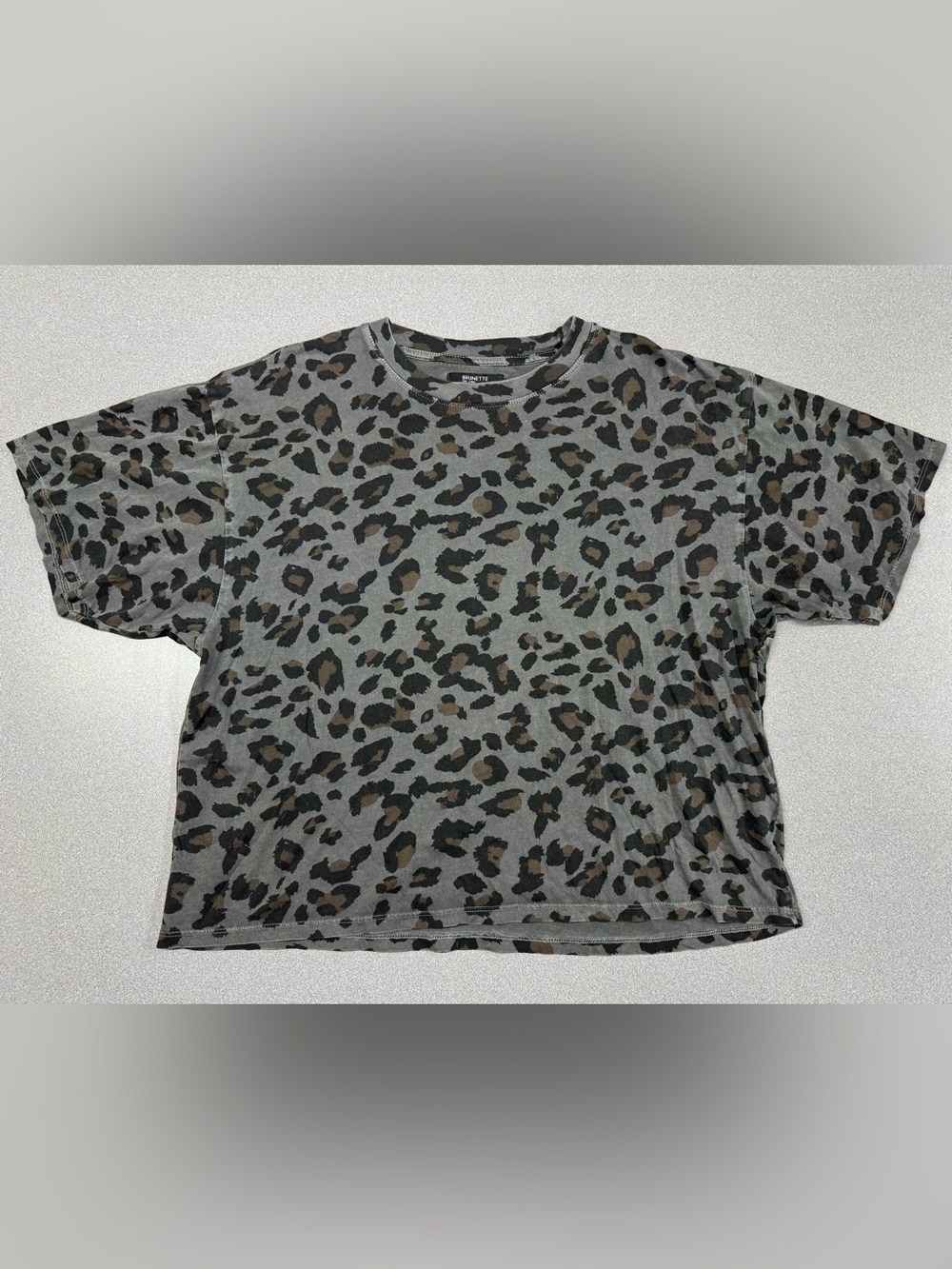 Brunette The Label Short Sleeve Leopard Print Tee in Grey, Black, and Brown